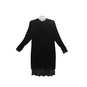 Designer Stanley Platos Martin Ross Size 12 Black Velvet Vintage Dress FLAW